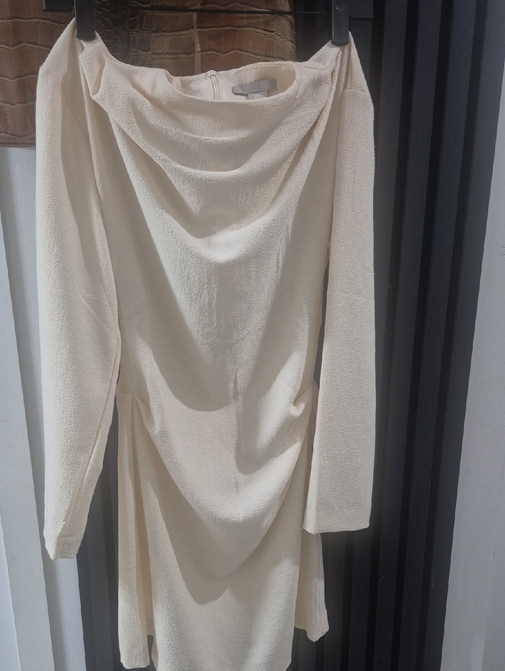 H&M Cream Long-Sleeve Draped Dress